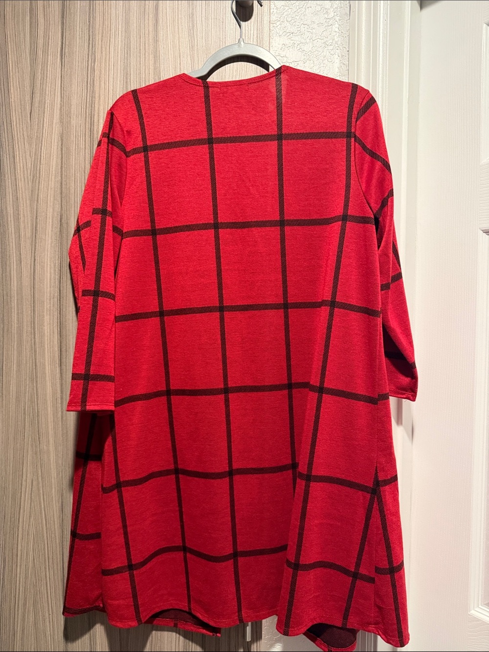 Red Windowpane Open-Front Cardigan - Picture 5 of 6